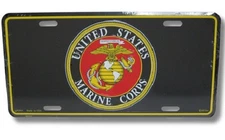 USMC United States Marine Corps Emblem Black Genuine License Plate 6" x 12"