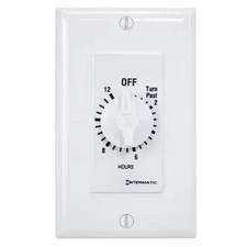 Electrical Timer In-Wall For Fans Lights Motors Heaters 20A 12-Hour Spring Wound