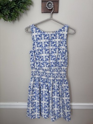 Universal Thread Womens Size S Blue White Bird Print Mini Dress Pockets