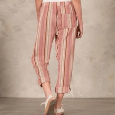 Sundance Pink Tan Stripe Stretch Waist Bakari Beachy Pants with Roll Tab Hem