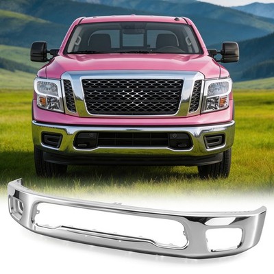 For 2017-2019 Nissan Titan One-Piece Front Bumper Without Sensor Holes Chrome
