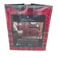 Brooks Brothers Red Tartan Plaid 3 PC King Duvet Cover Sham Set NWT