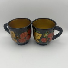 Russian Khokhloma Hand Painted Lacquer Wooden Mug /cup Folk Art Set Of 2
