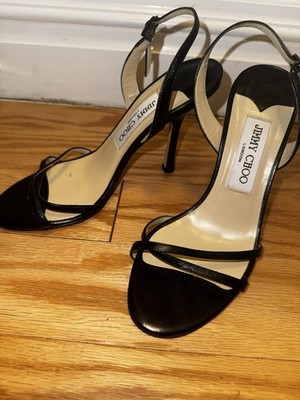 Jimmy Choo Women s Black Leather Strappy Ankle Strap Open Toe Heels EU 36