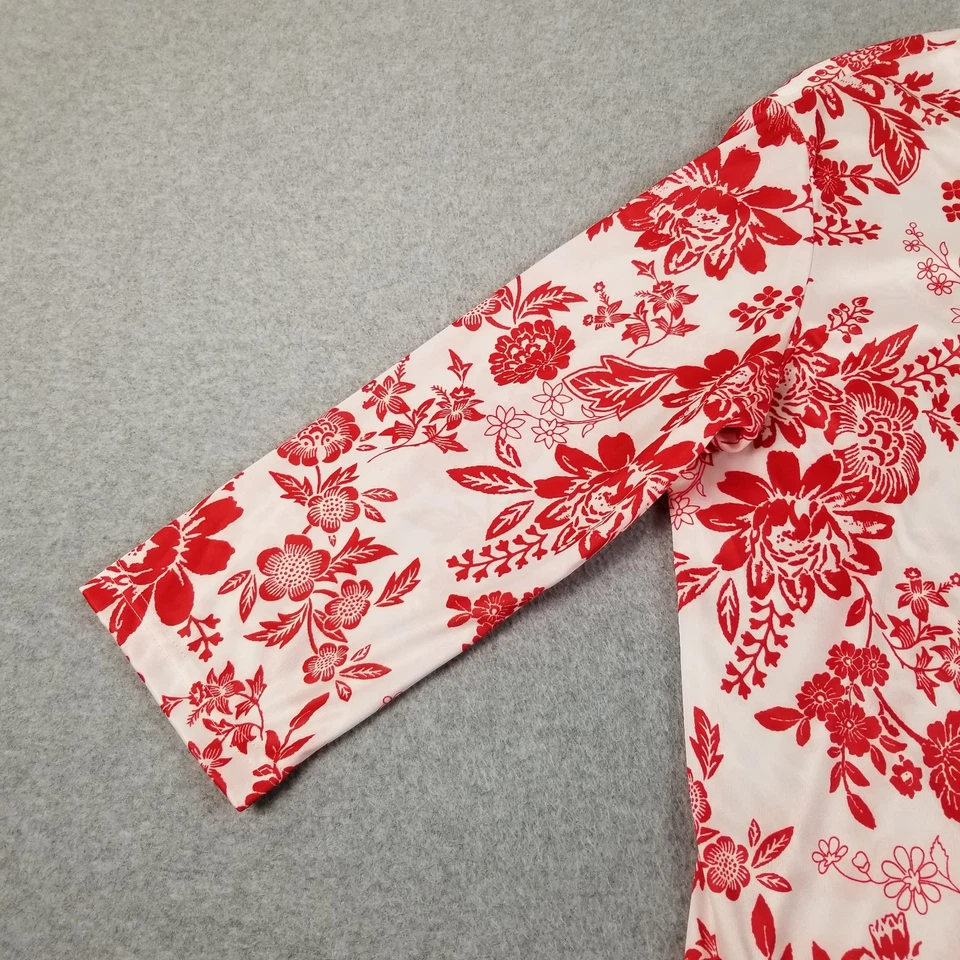 Top BonWorth para mujer grande rojo blanco floral manga 3/4 elástico primavera ver a través Foto 3 de 4