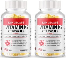 2 Bottles Vitamin K2 100mcg  Vitamin D3 5000 IU 500 Softgels - Gluten Free