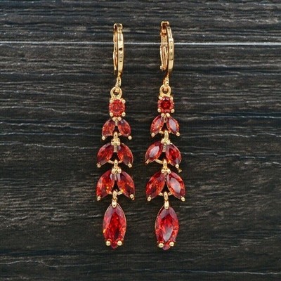 14k Yellow Gold Plated Marquise Cut Simulated Red Garnet Women's Drop Earrings
