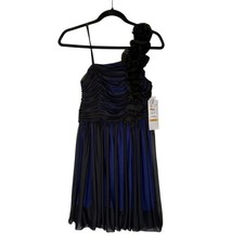 Camille La Vie Blue and Black One Shoulder Ruched Cocktail Dress Size Small