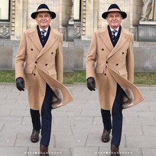 Camel Cashmere Men's Overcoat Double Breasted Formal Casual Outdoor Warm Coat