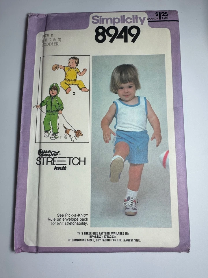 Vtg Simplicity Pattern 8949 Toddler Stretch Pull over Tops Hoodie Shorts SZ 1-3T - Image 3 of 4