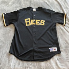 Bees Baseball Jersey Shirt Mens XL Black Yellow Button Front Polyester Adult