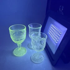 McKee Aztec Clear EAPG Pinwheel Wine Glass Plus 2 Others All Glow Under 365 L