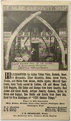 1924 YE OLDE CURIOSITY SHOP SEATTLE AD CARD STANDLEY WHALE JAW BONES COLMAN DOCK