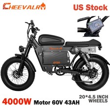 20" Fat tire 6000W Electric Motorcycle 60V 43AH Dual Motor Warrior E-bike 45 mph