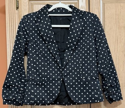 Amanda + Chelsea Women's Polka Dot Blazer Jacket Black White Sz 8 Lined Cropped