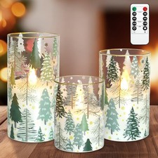 MELTONE Christmas Flameless Candles with Remote & Timer, Winter Forest Pine S...