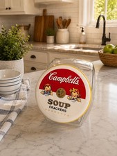 Pot de comptoir craquelins à soupe Campbells avec couvercle sous licence 1999 magnifique !!!