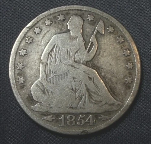 1854 Seated Liberty Silver Half Dollar Arrows Nice Collector Type Coin