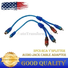 NEW 2x RCA Y Splitter Audio Jack 1 Female To 2 Male Connector Cable Adapter Blue