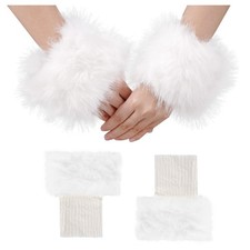 2 Pairs Faux Fur Cuffs Furry Winter Leg Wrist Boot Cuff Fur Arm Warmers for