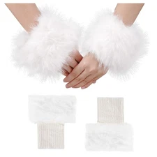2 Pairs Faux Fur Cuffs Furry Winter Leg Wrist Boot Cuff Fur Arm Warmers for