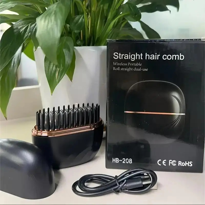 Peine alisador de cabello inalámbrico recargable - Estilo de cabello portátil de calentamiento rápido