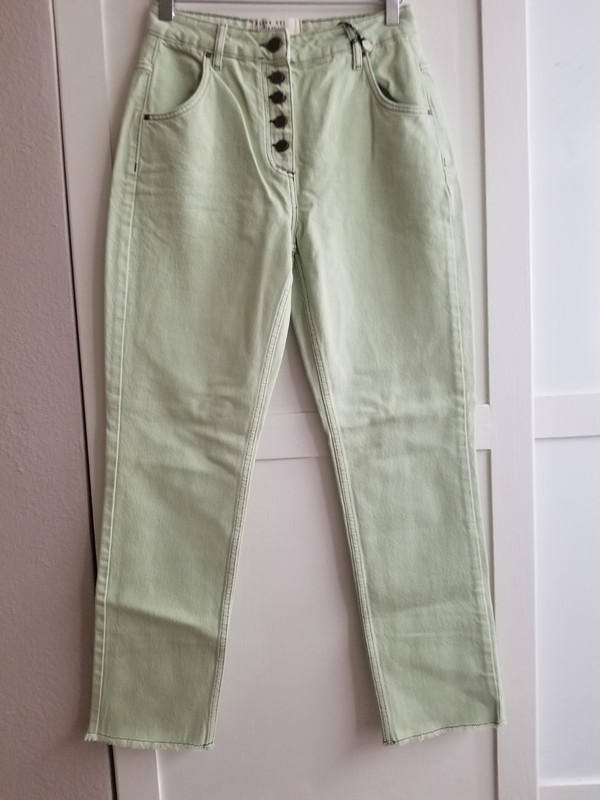 NWT Ted Baker Zahhra Mint Light Green Jeans High Rise Straight Frayed Hem Sz27
