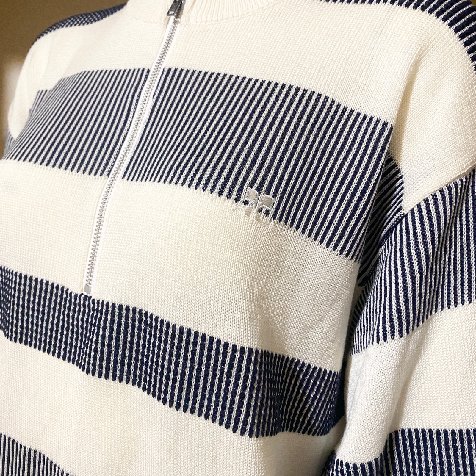 Courreges Vintage 90s Y2K Summer Knit Half Zip made in japan Marine style size M