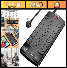18 Outlet Surge Protector Power Strip - 6ft Flat Plug, 4 USB Ports, 2100J, Heavy