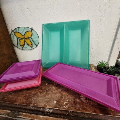7 Pc Tupperware Get Togethers Serving Tray Set Pink Purple Teal Vintage 