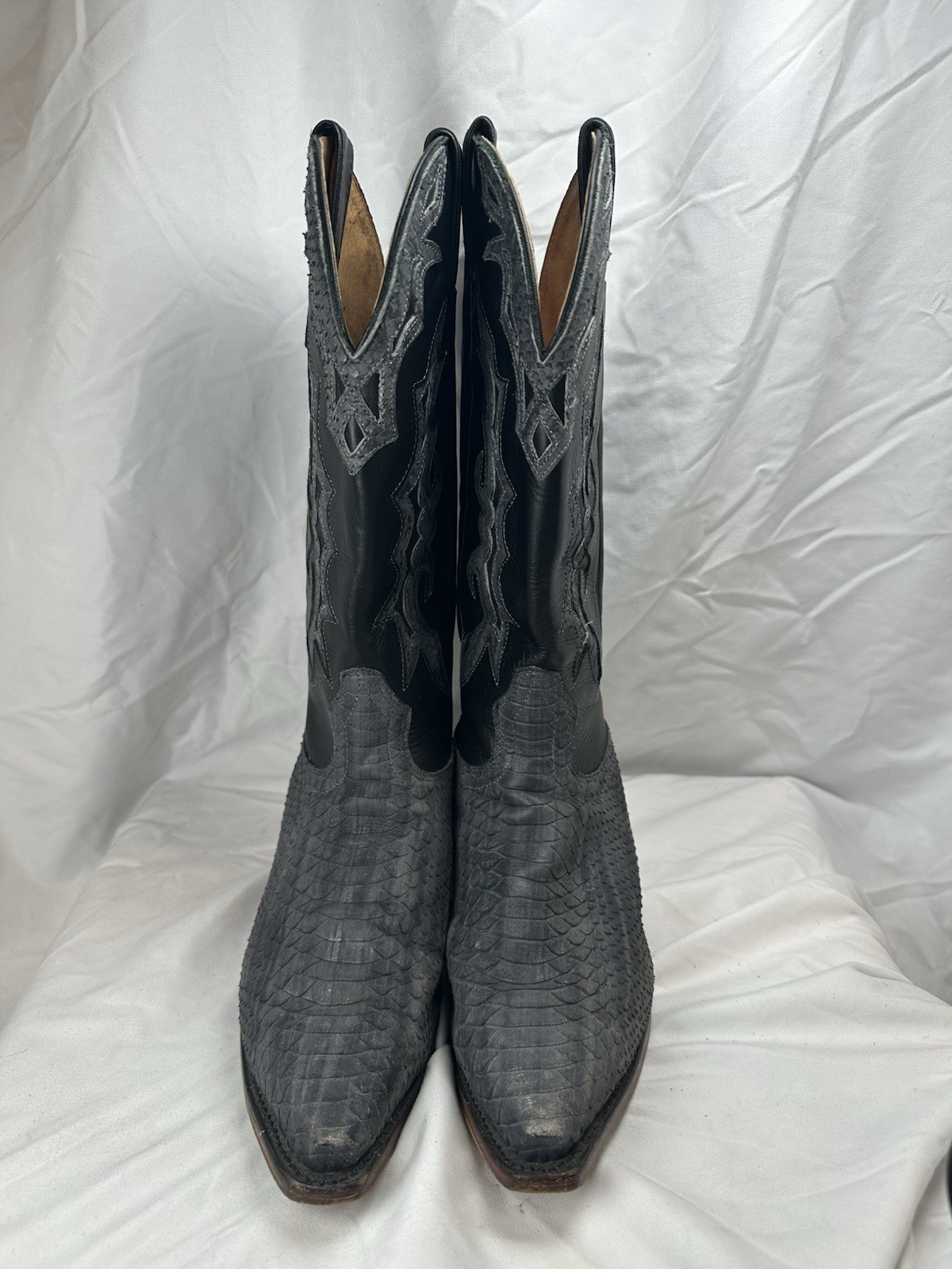 BOULET BOOTS Python Grey Black Leather Cowgirl Bo… - image 4