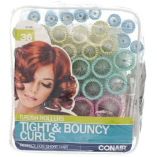 3 Pack Conair Brush Rollers Tight & Bouncy Curls Brush Hair Rollers, Short, A...