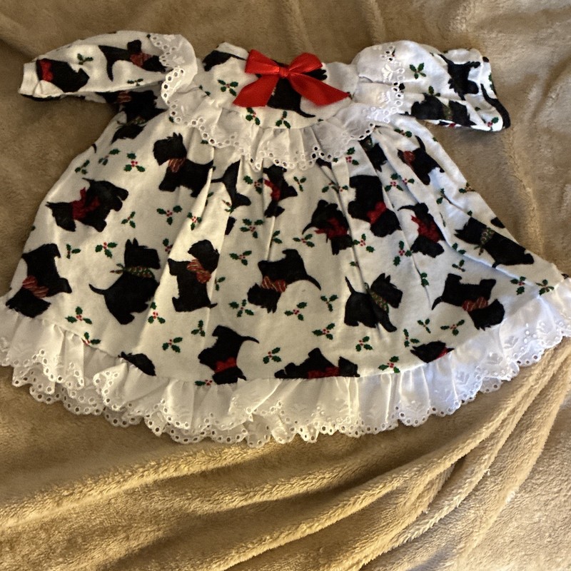 Daisy Kingdom Vintage doll cotton Flannel A-Line Dog Print Puff Sleeve Dress