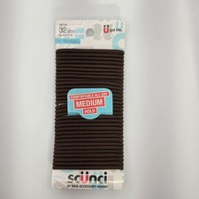 SCUNCI NO DAMAGE HAIR TIES BROWN MEDIUM HOLD 32 piece elastics pony tail holder