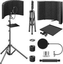 Mic Isolation Shield w/ Tripod Stand&Pop Filter Foldable Acoustic Foam Panel T65