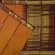 Vintage Brownish Orange Sarees 100 Pure Kanjivaram Silk Zari Handwoven 5YD Sari