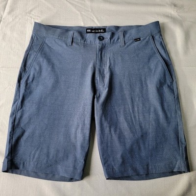 Travis Mathew Mens Golf Shorts Sz 33 Heathered Blue Performance Flat Front