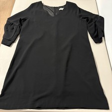 Belongsci Black V Neck Tiered Flutter Sleeve A-Line Dress Size L Classic Office