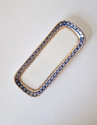 Russian Imperial Lomonossov Kobaltnetz Schmuck Tablett Butterdose Vintage vergoldet 2002