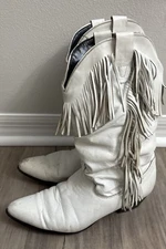 vintage usa rodeo drive white fringe Leather cowboy boots Western Cowgirl 8 M