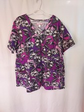 Koi New Women's Scrub Top Plus Size 3X Pink Purple Floral Nursing Healthcare