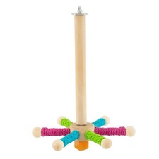 Rotating Bird Perch Toy, Interactive Spinning Parrot Parakeet Toy, Wooden Stand