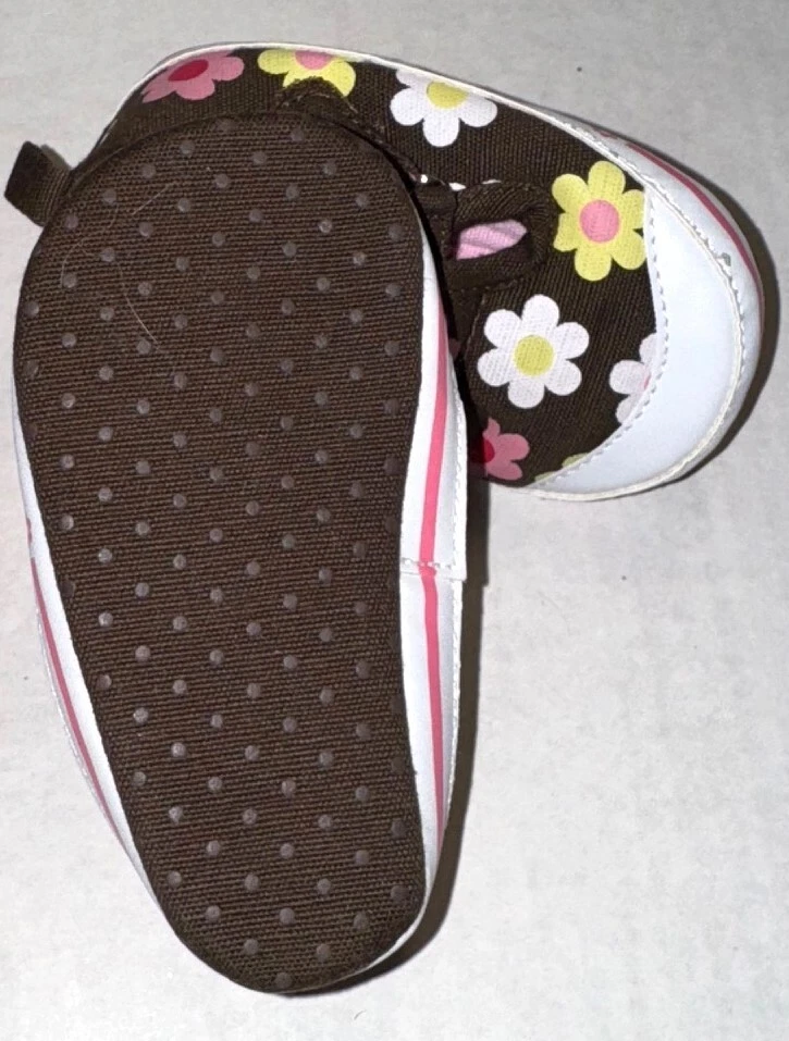 CARTERS Suela Suave BEBÉ Zapatos Rosa/Marrón/Blanco/Motivo Floral Talla 2 De Colección Foto 2 de 2