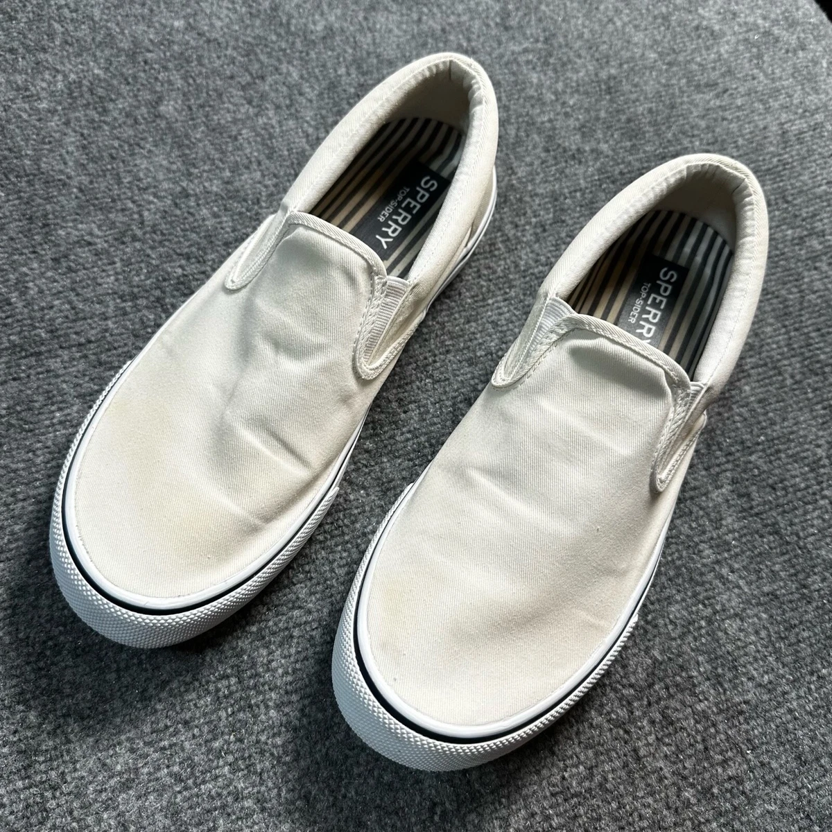 Sperry Top Sider Shoes Mens 10 Off White Canvas Slip On Loafers
