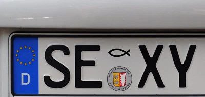 Aufkleber Jesus Fisch Ichthys Nummernschild 2x Sticker schwarz Waschstrassenfest - Bild 1 von 2