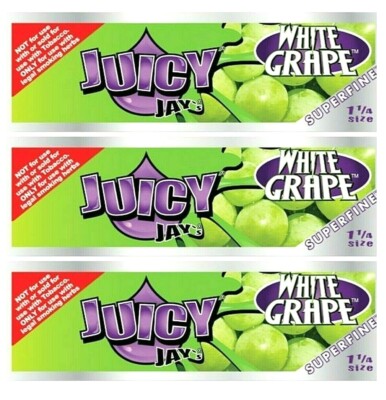 3x JUICY JAY'S 1 1/4 Rolling Papers White Grape Superfine Super Fine USA SHPD