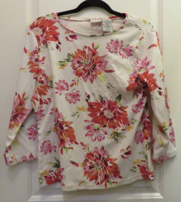 WHITE STAG 3/4 SLEEVE T SHIRT MULTICOLOR FLORAL SEQUIN EMBELLISHMENT SIZE XL