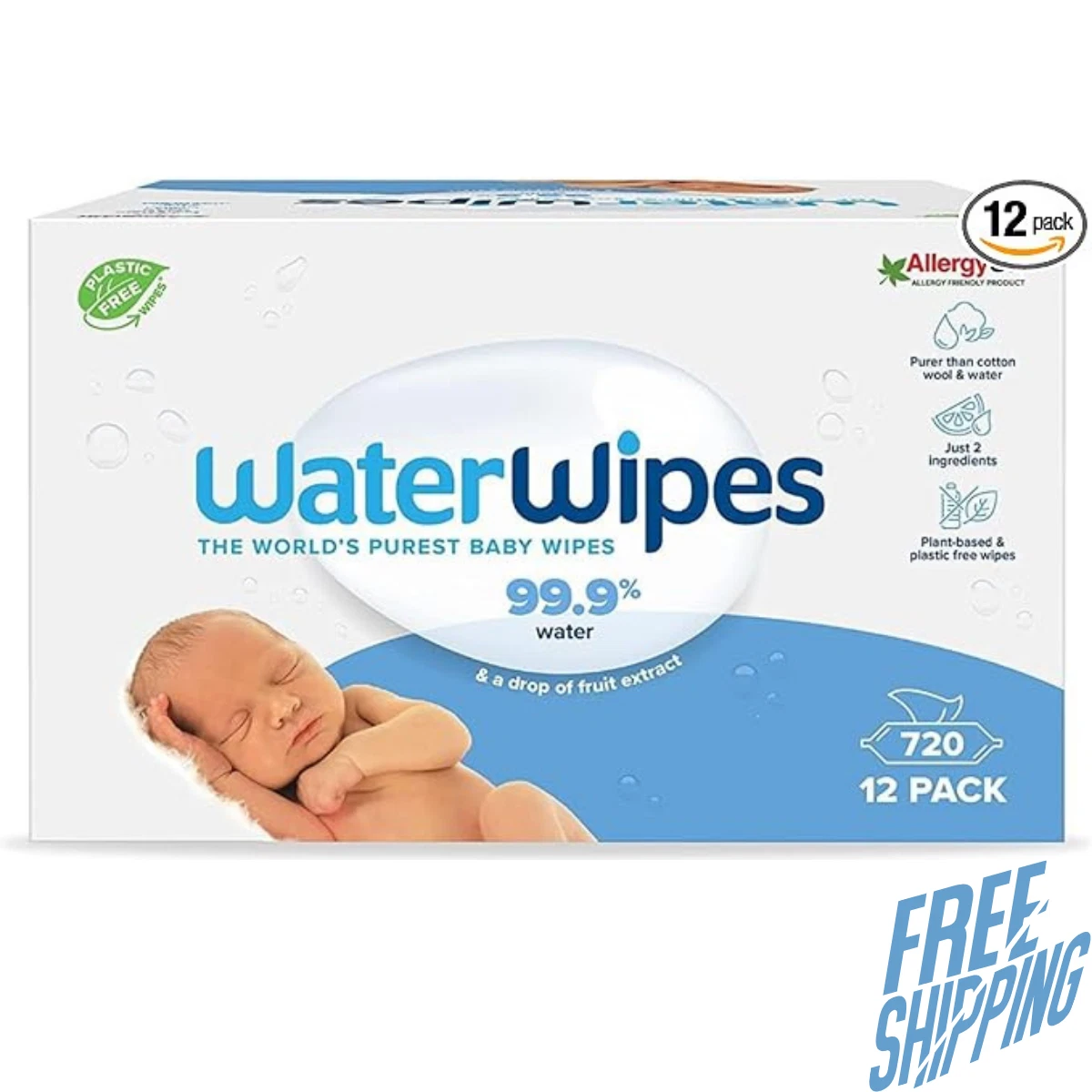 WaterWipes Plastic-Free Original Baby Wipes, 99.9% Water-Based,720 Count
Opens in a new window or ta