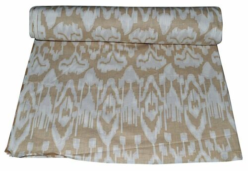 5 Meter Hand Block Ikat Print Handmade Indian Brown Jaipuri Craft Fabric - Picture 1 of 5