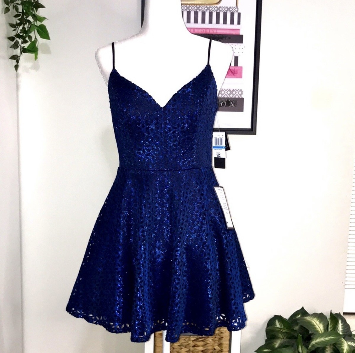 City Studio Junior's Fit & Flare Metallic Royal Blue Dress 9 NWT | eBay